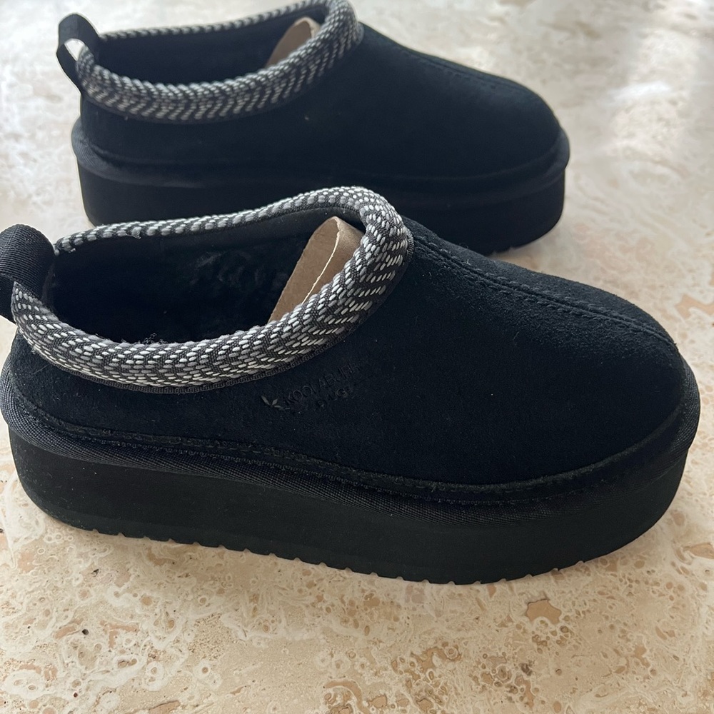 Koolaburra Black Slip-On Shoes with Patterned Trim
